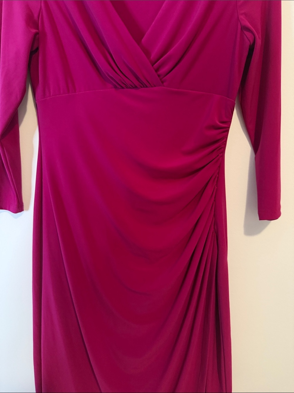 Lauren Ralph Lauren Magenta Surplice Ruched Sheath Dress - Picture 5 of 8